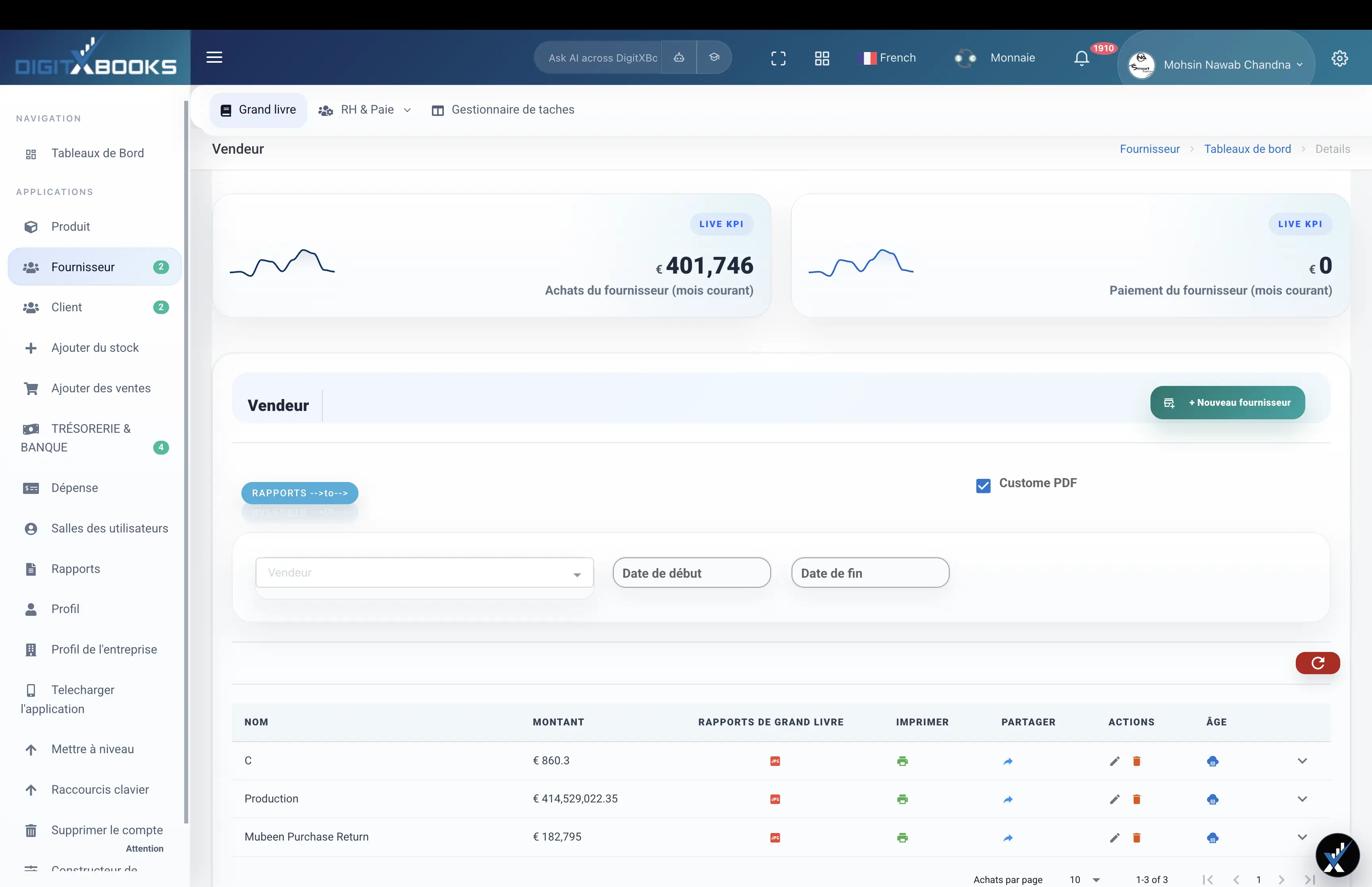 Logiciel d'achat et fournisseurs workflow screen