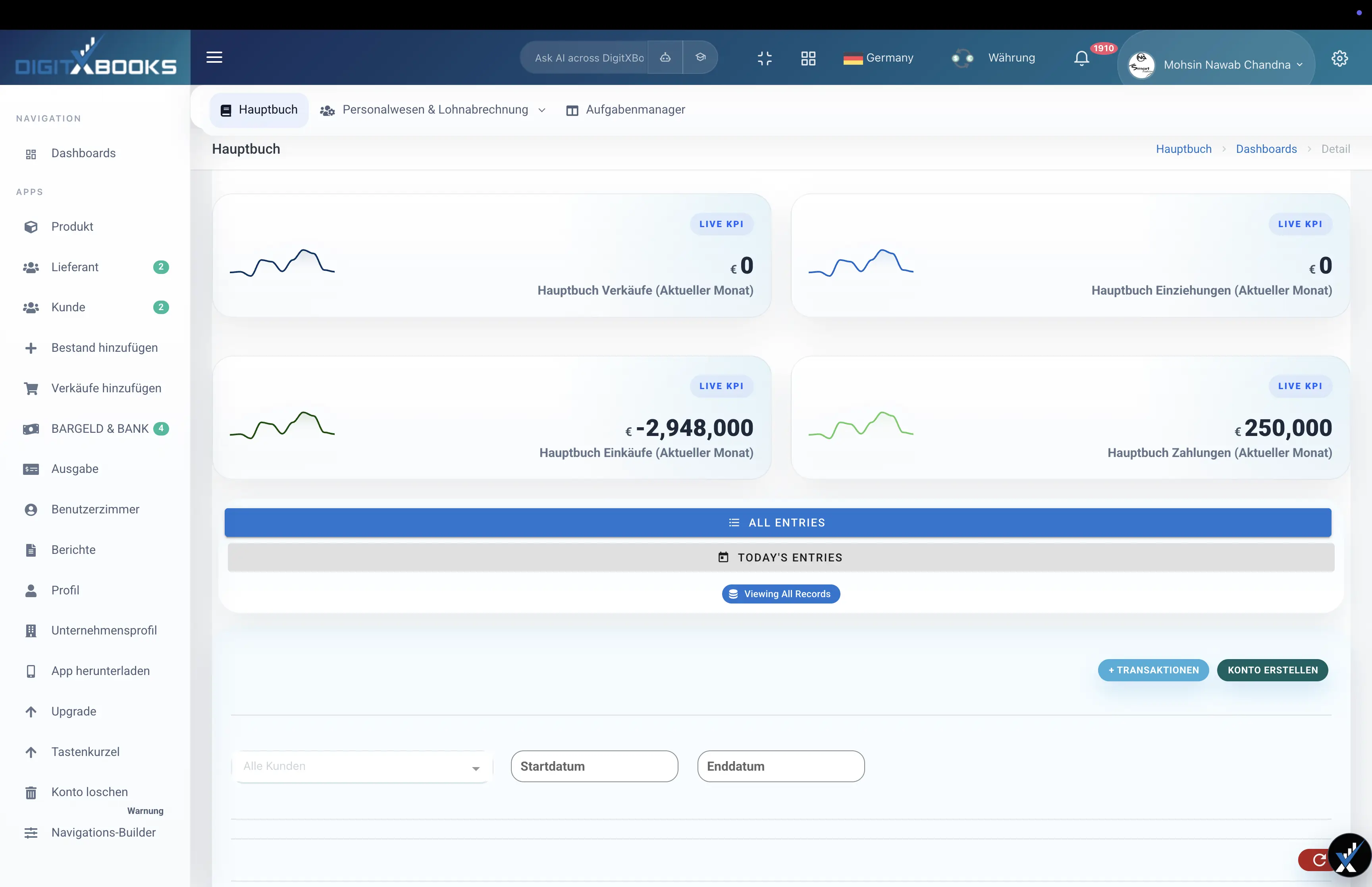 DigitXBooks ledger screen