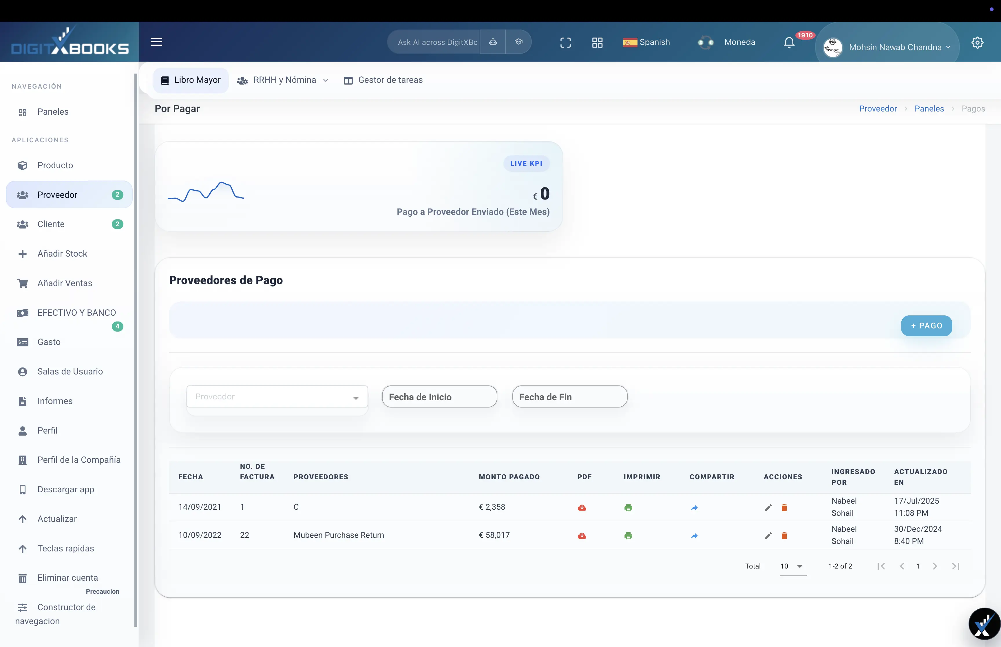 Software de compras y proveedores localized feature screen