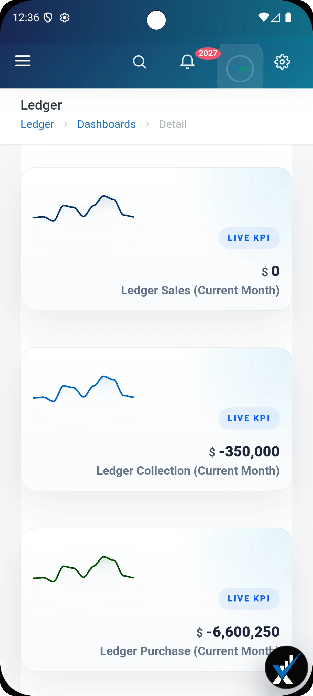 Ledger and Financial Reports Android screen