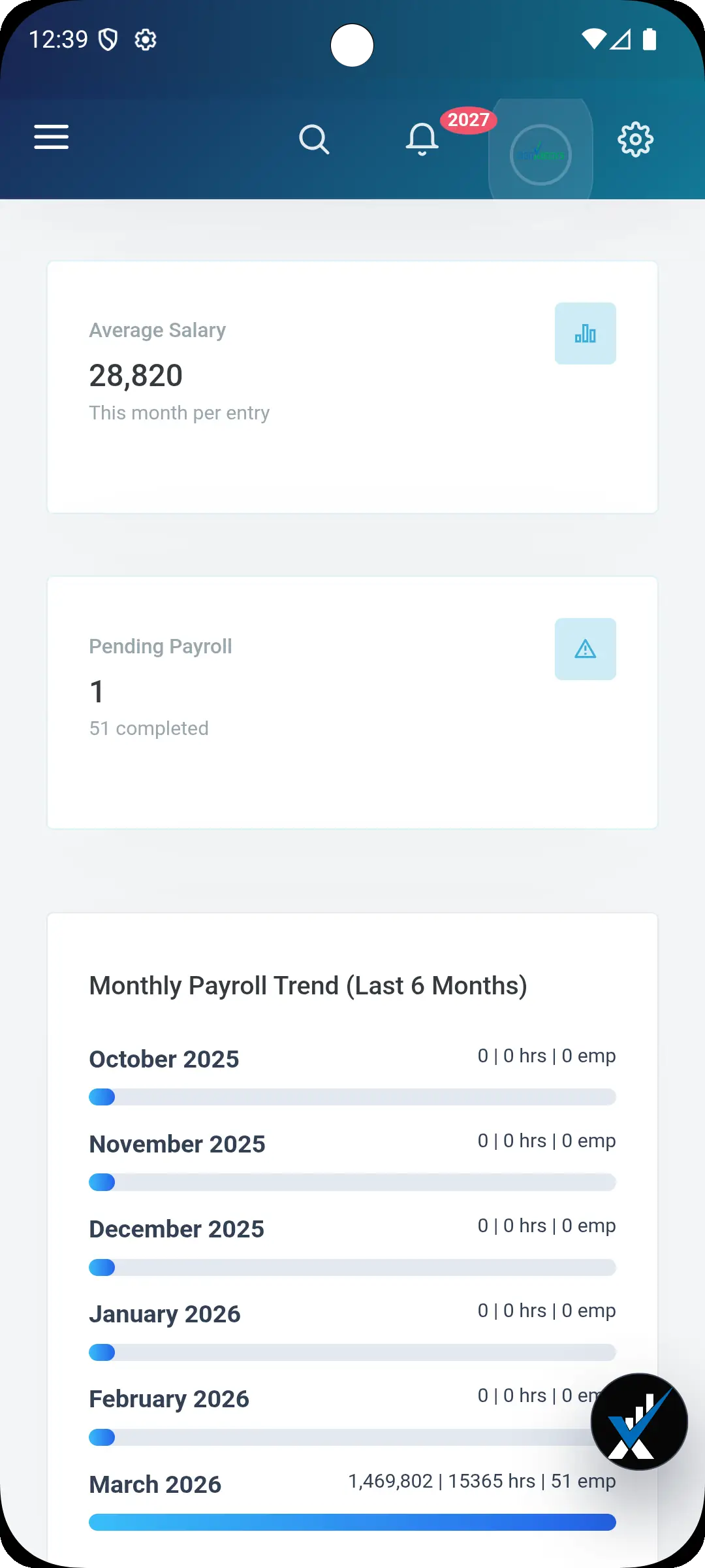 HR Payroll and Employee Management Android screen