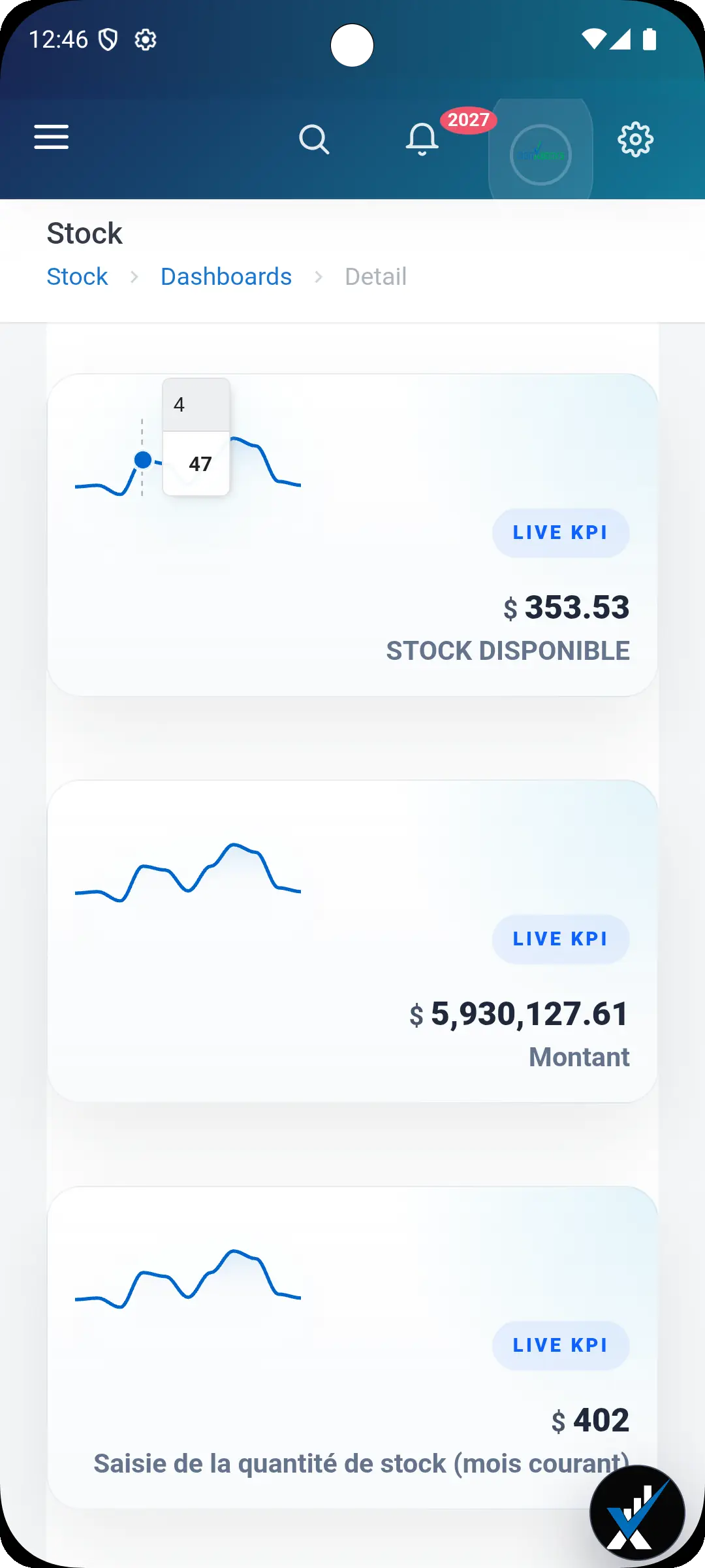 Gestion inventaire et stock Android mini screen