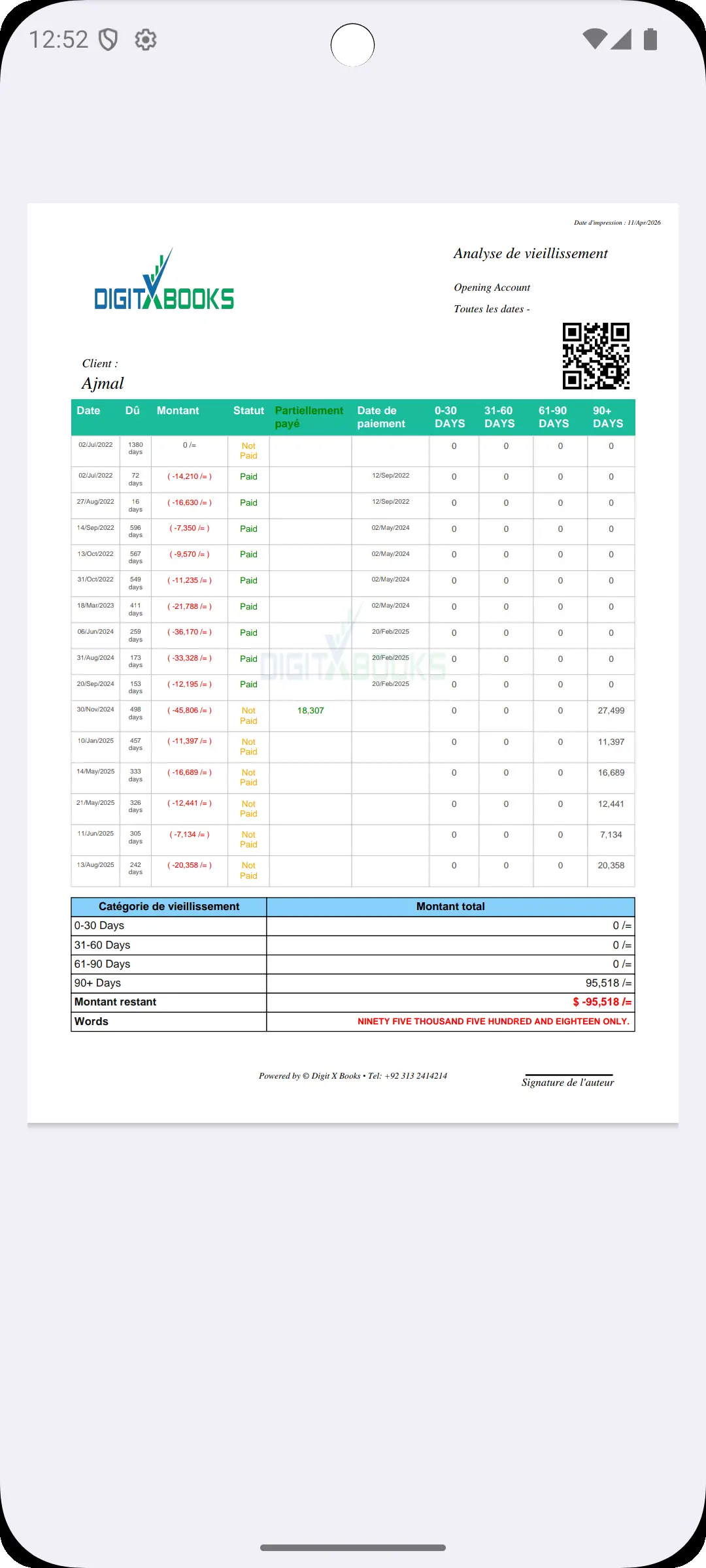 Logiciel de facturation Android mini screen