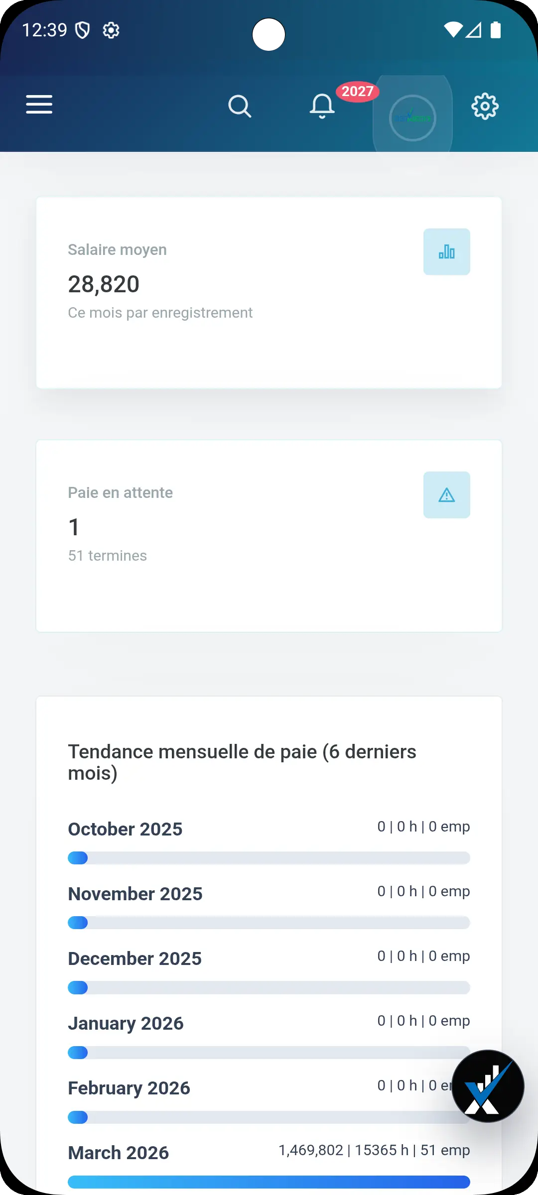 Logiciel de paie comptable Android mini screen