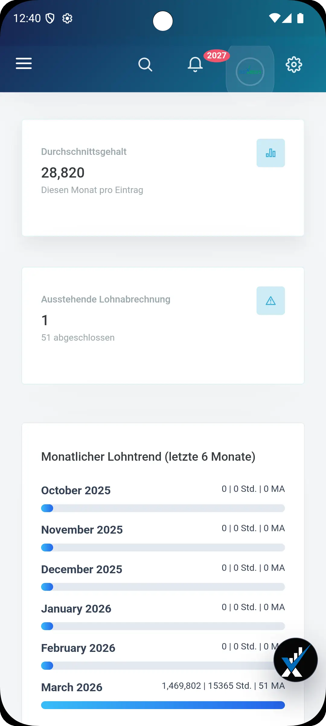 HR Payroll Android mini screen